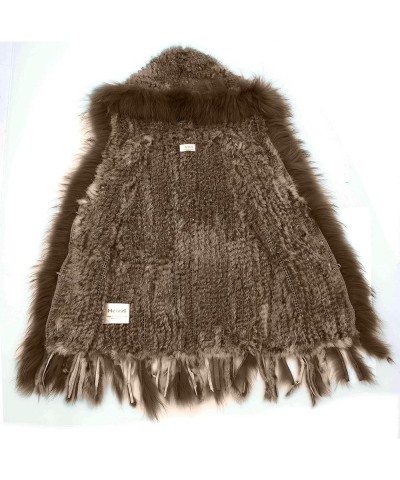 Genuine Rabbit Fur Coat for Women with Raccoon Fur Trim Collar, Hooded Fur Vest Womens Fur Vest, Soft and Comfortable Natural...