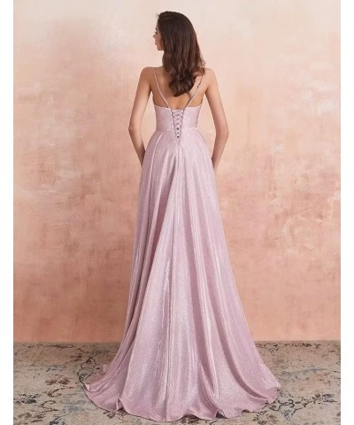 Women's Spaghetti Straps Prom Dresses Long V-Neck Sparkling Bridesmaid Dresses Formal Evening Gowns with High Slit Purple $38...