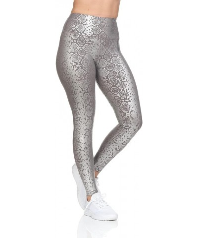 7/8 Workout Leggings for Women with Rubber Pattern, Compression Yoga Pants Grey Snake- Inner Pocket $13.25 Leggings