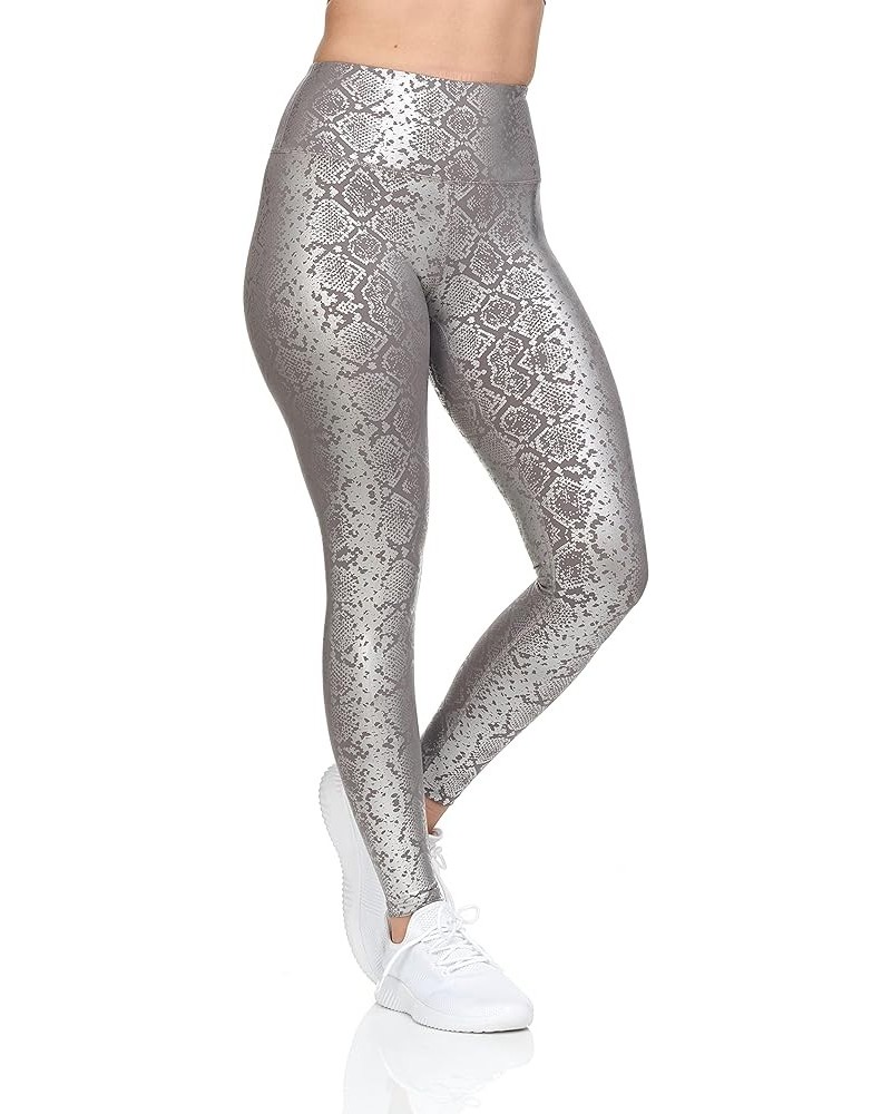 7/8 Workout Leggings for Women with Rubber Pattern, Compression Yoga Pants Grey Snake- Inner Pocket $13.25 Leggings