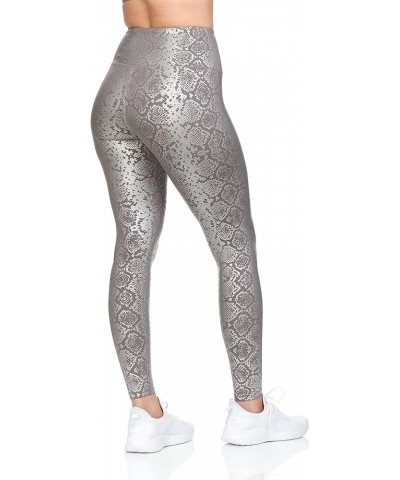 7/8 Workout Leggings for Women with Rubber Pattern, Compression Yoga Pants Grey Snake- Inner Pocket $13.25 Leggings