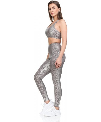 7/8 Workout Leggings for Women with Rubber Pattern, Compression Yoga Pants Grey Snake- Inner Pocket $13.25 Leggings