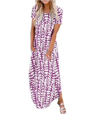 Women's Summer Casual Dresses Short Sleeve Maxi Dress Boho Floral Print Long Dresses Trendy Ladies Beach Outfits 2023 J05-pur...