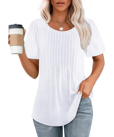 Womens T Shirts Short Sleeve Pleated Dressy Casual Scooped Neck Summer Tops Blouses 03-white $15.65 T-Shirts