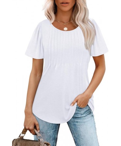 Womens T Shirts Short Sleeve Pleated Dressy Casual Scooped Neck Summer Tops Blouses 03-white $15.65 T-Shirts