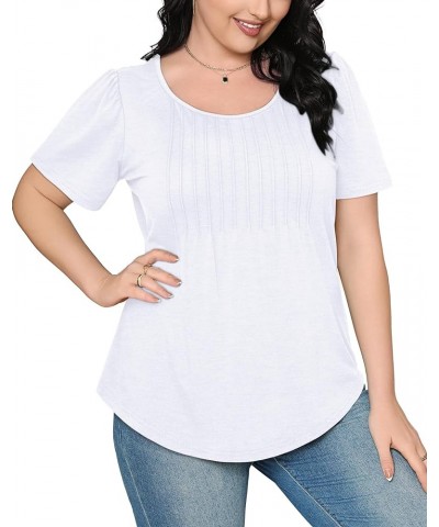 Womens T Shirts Short Sleeve Pleated Dressy Casual Scooped Neck Summer Tops Blouses 03-white $15.65 T-Shirts