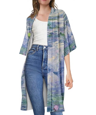 Women's Van Gogh Oil Painting Printed Open Front Long Cardigan Shirt Kimono Outwear Coat Monet Water Lilies $10.00 Sweaters