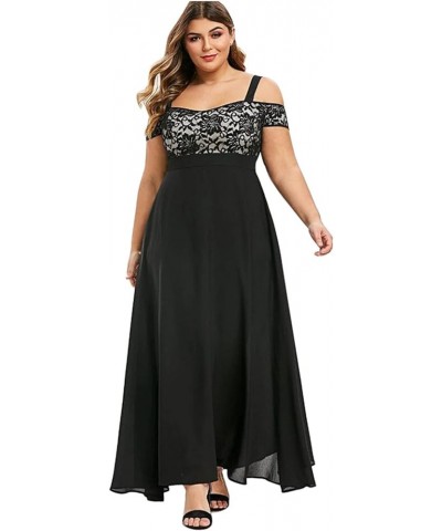 Womens Cold Shoulder Chiffon Maxi Dress Plus Size Formal Wedding Guest Homecoming Dresses Black $11.39 Activewear