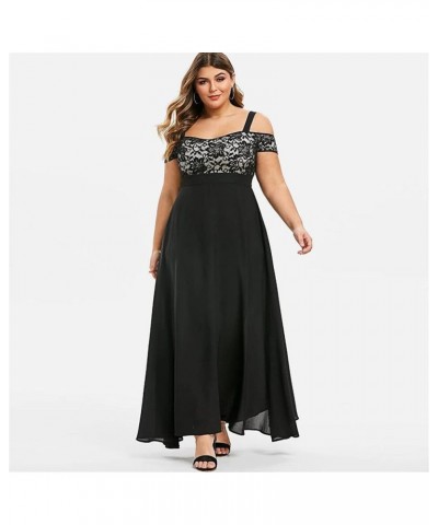 Womens Cold Shoulder Chiffon Maxi Dress Plus Size Formal Wedding Guest Homecoming Dresses Black $11.39 Activewear