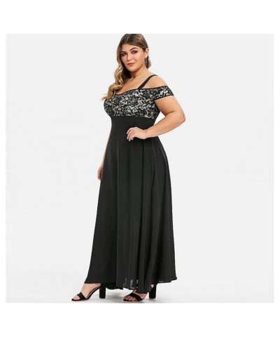 Womens Cold Shoulder Chiffon Maxi Dress Plus Size Formal Wedding Guest Homecoming Dresses Black $11.39 Activewear