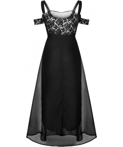 Womens Cold Shoulder Chiffon Maxi Dress Plus Size Formal Wedding Guest Homecoming Dresses Black $11.39 Activewear