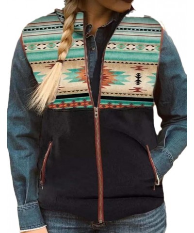 Women's Western Ethnic Print Vest Spring Autumn Color Block Full Zipper Cardigan Fleece Vest Color3 $11.75 Vests