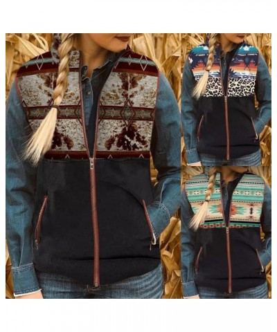 Women's Western Ethnic Print Vest Spring Autumn Color Block Full Zipper Cardigan Fleece Vest Color3 $11.75 Vests