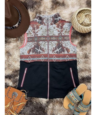 Women's Western Ethnic Print Vest Spring Autumn Color Block Full Zipper Cardigan Fleece Vest Color3 $11.75 Vests