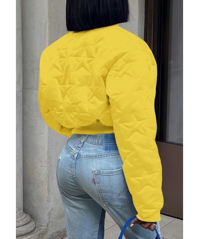 Women's Cropped Puffer Varsity Jacket Winter Zip Up Lightweight Quilted Bomber Jackets Coat Outwear A-yellow $15.36 Jackets