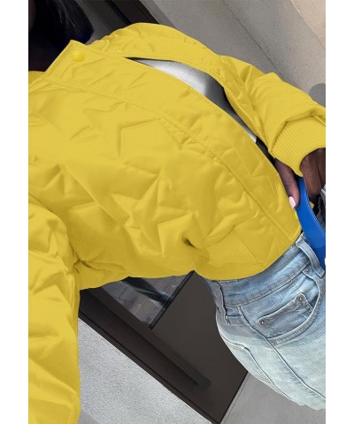 Women's Cropped Puffer Varsity Jacket Winter Zip Up Lightweight Quilted Bomber Jackets Coat Outwear A-yellow $15.36 Jackets