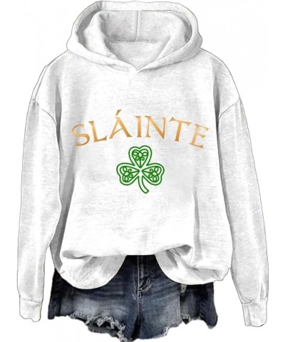 Women's St. Patrick's Day Hoodies American Flag Irish Shamrock Graphic Casual Long Sleeve Hooded Pullover Sweatshirts D-white...