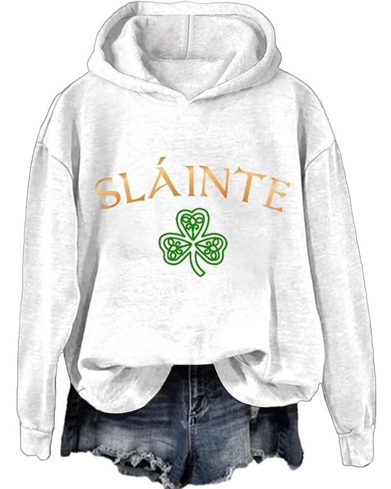 Women's St. Patrick's Day Hoodies American Flag Irish Shamrock Graphic Casual Long Sleeve Hooded Pullover Sweatshirts D-white...