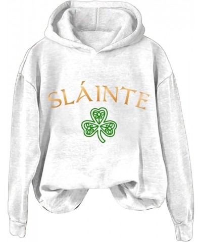 Women's St. Patrick's Day Hoodies American Flag Irish Shamrock Graphic Casual Long Sleeve Hooded Pullover Sweatshirts D-white...