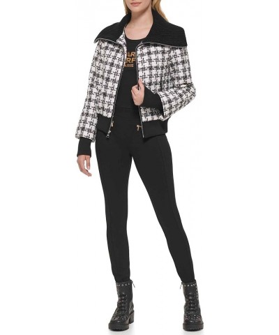 Women's Knit Collar Bomber Jacket White/Black $40.07 Jackets