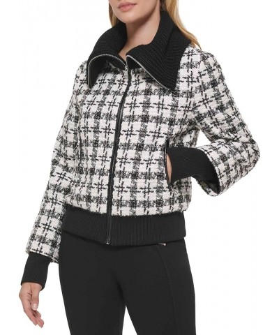 Women's Knit Collar Bomber Jacket White/Black $40.07 Jackets