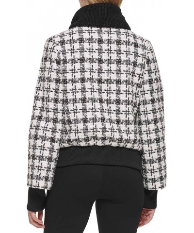 Women's Knit Collar Bomber Jacket White/Black $40.07 Jackets