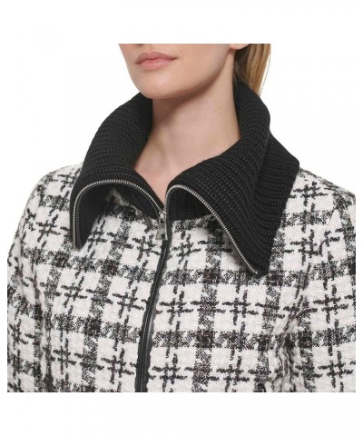 Women's Knit Collar Bomber Jacket White/Black $40.07 Jackets