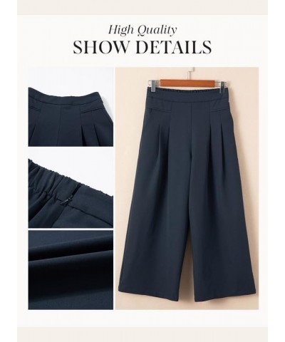 Womens Wide Leg Cropped Suit Pants Work Business Palazzo Summer Pleated Waisted Side Zipper Up Trousers with Pockets Navy Blu...