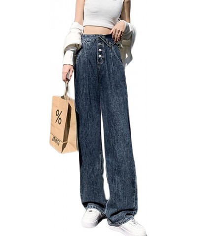 Womens Patchwork Jeans High Waisted Straight Leg Stretch Denim Pants Girls Fashion Color Block Patch Jeans V Blue $16.19 Jeans