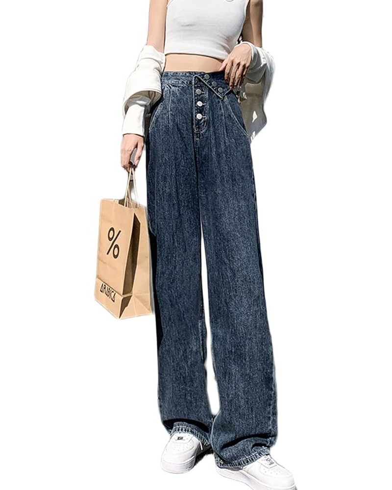 Womens Patchwork Jeans High Waisted Straight Leg Stretch Denim Pants Girls Fashion Color Block Patch Jeans V Blue $16.19 Jeans