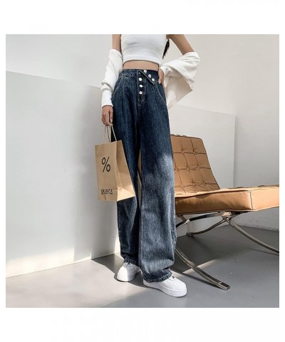 Womens Patchwork Jeans High Waisted Straight Leg Stretch Denim Pants Girls Fashion Color Block Patch Jeans V Blue $16.19 Jeans