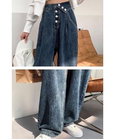 Womens Patchwork Jeans High Waisted Straight Leg Stretch Denim Pants Girls Fashion Color Block Patch Jeans V Blue $16.19 Jeans