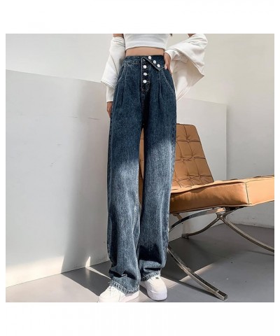 Womens Patchwork Jeans High Waisted Straight Leg Stretch Denim Pants Girls Fashion Color Block Patch Jeans V Blue $16.19 Jeans