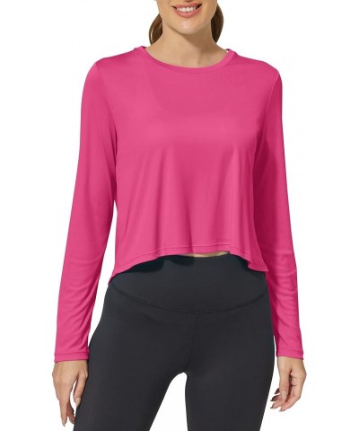 Women's UPF 50+ Long Sleeve UV Shirts Workout Crop Tops Running Gym Tops Athletic Lightweight Sun Shirts Hot Pink $12.74 Acti...