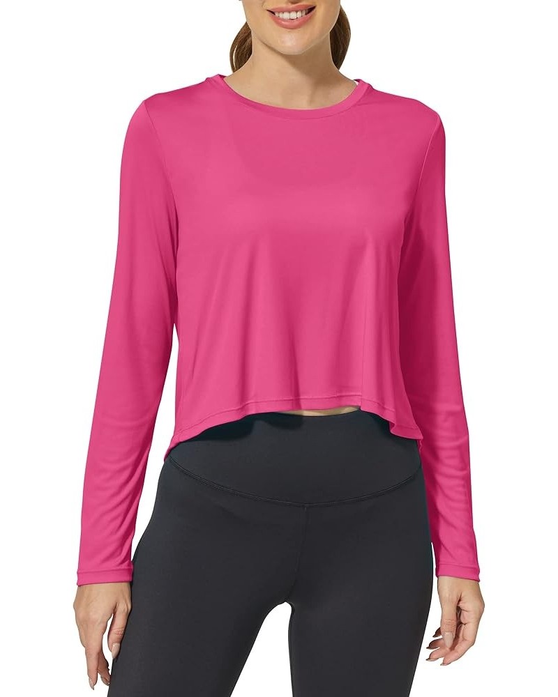 Women's UPF 50+ Long Sleeve UV Shirts Workout Crop Tops Running Gym Tops Athletic Lightweight Sun Shirts Hot Pink $12.74 Acti...