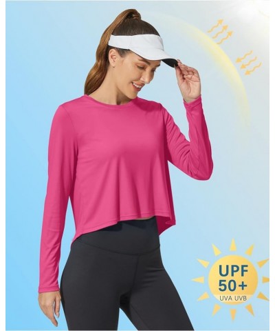 Women's UPF 50+ Long Sleeve UV Shirts Workout Crop Tops Running Gym Tops Athletic Lightweight Sun Shirts Hot Pink $12.74 Acti...