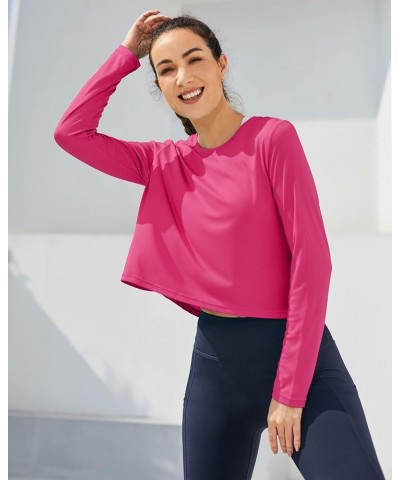 Women's UPF 50+ Long Sleeve UV Shirts Workout Crop Tops Running Gym Tops Athletic Lightweight Sun Shirts Hot Pink $12.74 Acti...