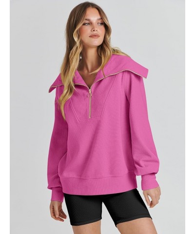 Womens 2023 Fall Fashion Oversized Quarter Zip Pullover Sweatshirts Hoodie for Teen Girls Trendy Y2K Clothes Rose $17.89 Hood...