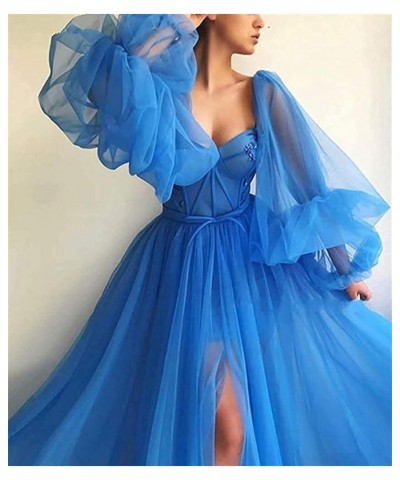 Puffy Sleeve Prom Dress for Women Long Sweetheart Tulle Ball Gown Split Formal Evening Party Gowns Grape $38.88 Dresses