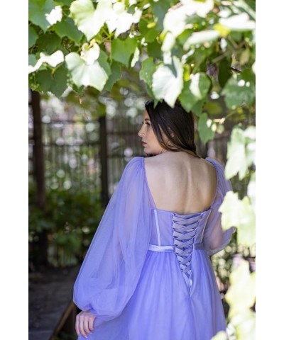 Puffy Sleeve Prom Dress for Women Long Sweetheart Tulle Ball Gown Split Formal Evening Party Gowns Grape $38.88 Dresses