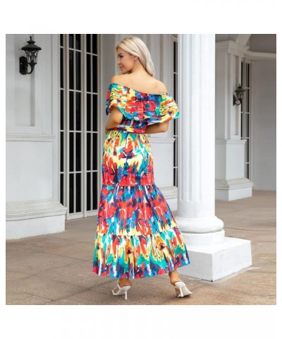 Women's Mexican Dress Summer Floral Print Off The Shoulder Sleeveless Beach Long Maxi Dress Colorful $15.90 Dresses