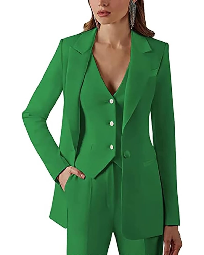 Women 3 Piece Suit Casual Solid One Button Pantsuits Dressy Office Suit Set for Work Business Suit for Wedding Elegant Green ...