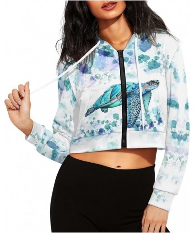 Women's Y2K Hoodies Casual Long Sleeve Zip Up Drawstring Cropped Hoodie Hooded Crop Jacket Top with Pockets Boho Sea Turtle $...