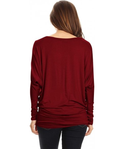 Women's Flowy Comfort Draped Long Sleeve Batwing Doolman Top S-3XL Plus Size Hte00136 Burgundy $8.38 Tops