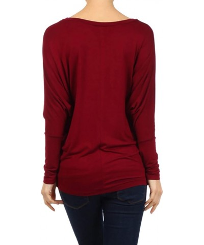 Women's Flowy Comfort Draped Long Sleeve Batwing Doolman Top S-3XL Plus Size Hte00136 Burgundy $8.38 Tops