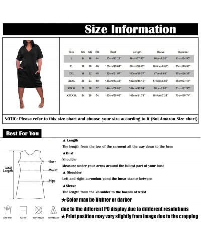 Womens Spring Fashion 2023 Dresses, Women's Summer Plus Size V-Neck Short Sleeve Knee Pocket Printed Casual Dress 2-black $14...