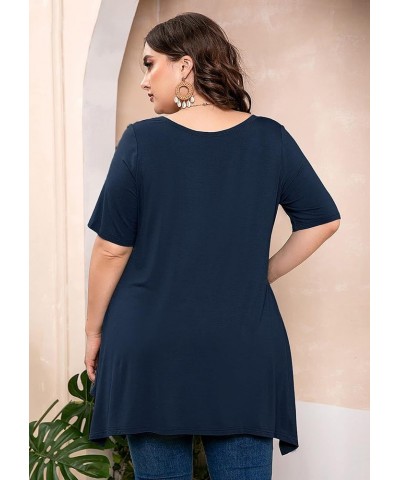 Plus Size Women's Tunic 3/4 Sleeve Clothes Swing Babydoll Top Side Split Crewneck Blouse Flowy Shirts M-5X D05-navy Blue Shor...