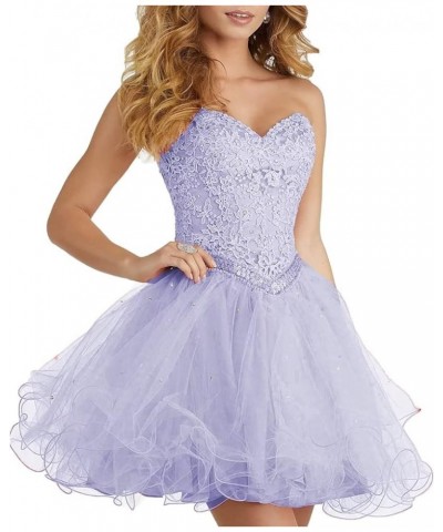 Puffy Tulle Homecoming Dresses Strapless Sequins Short Prom Gown A-line Sweetheart Party Dress for Teens Organza Lavender $32...