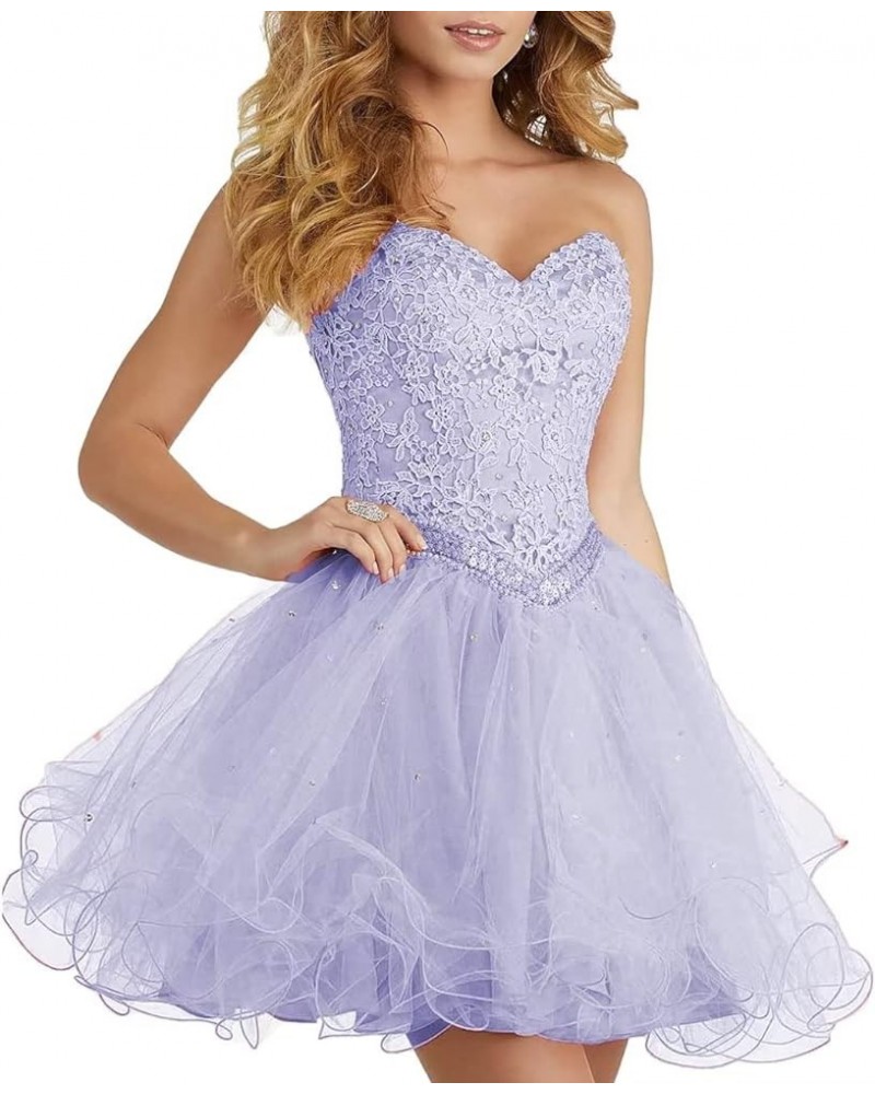 Puffy Tulle Homecoming Dresses Strapless Sequins Short Prom Gown A-line Sweetheart Party Dress for Teens Organza Lavender $32...