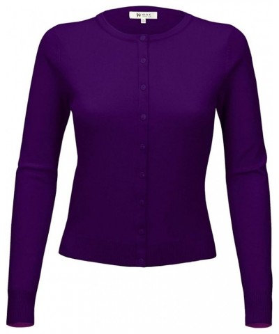 Women's Knit Cardigan Sweater – Long Sleeve Crewneck Basic Classic Casual Button Down Soft Lightweight Knitted Top Grape $10....